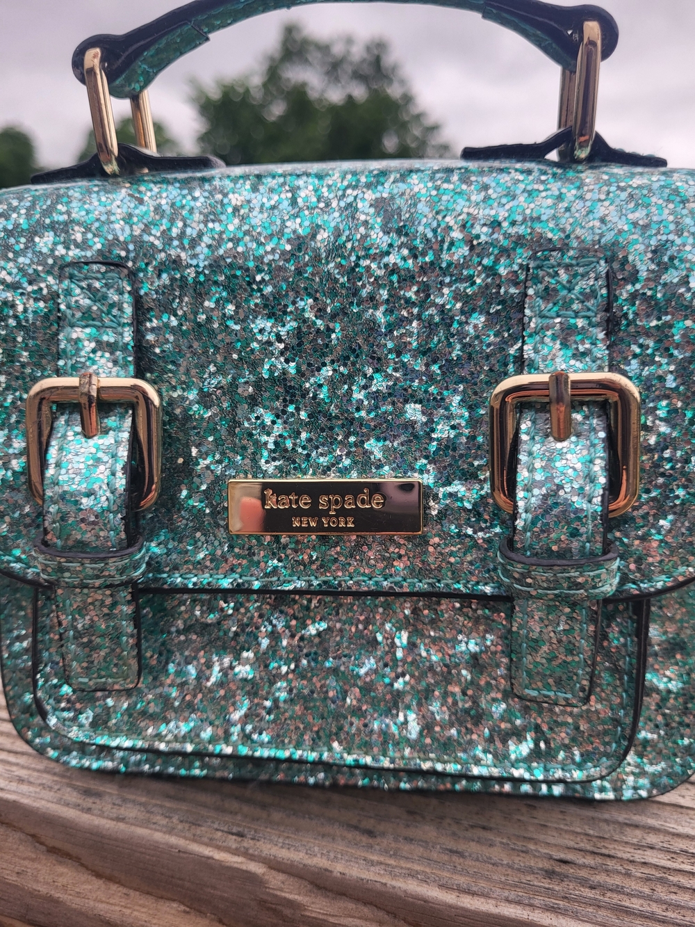 Kate Spade Glitter Turqouise Scout Satchel/Shoulder Bag